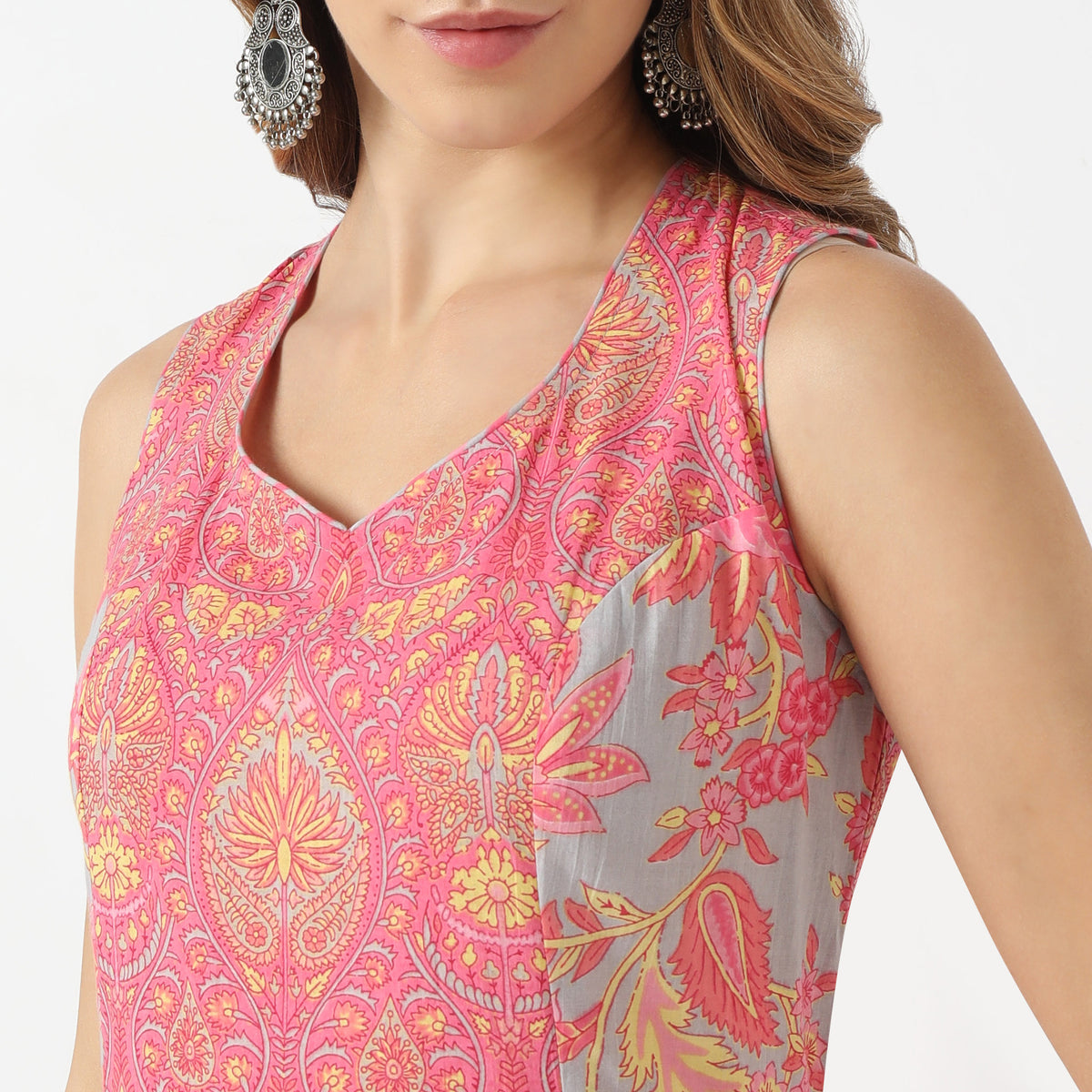 Flare Fit Printed Sweatheart Neck Kurta