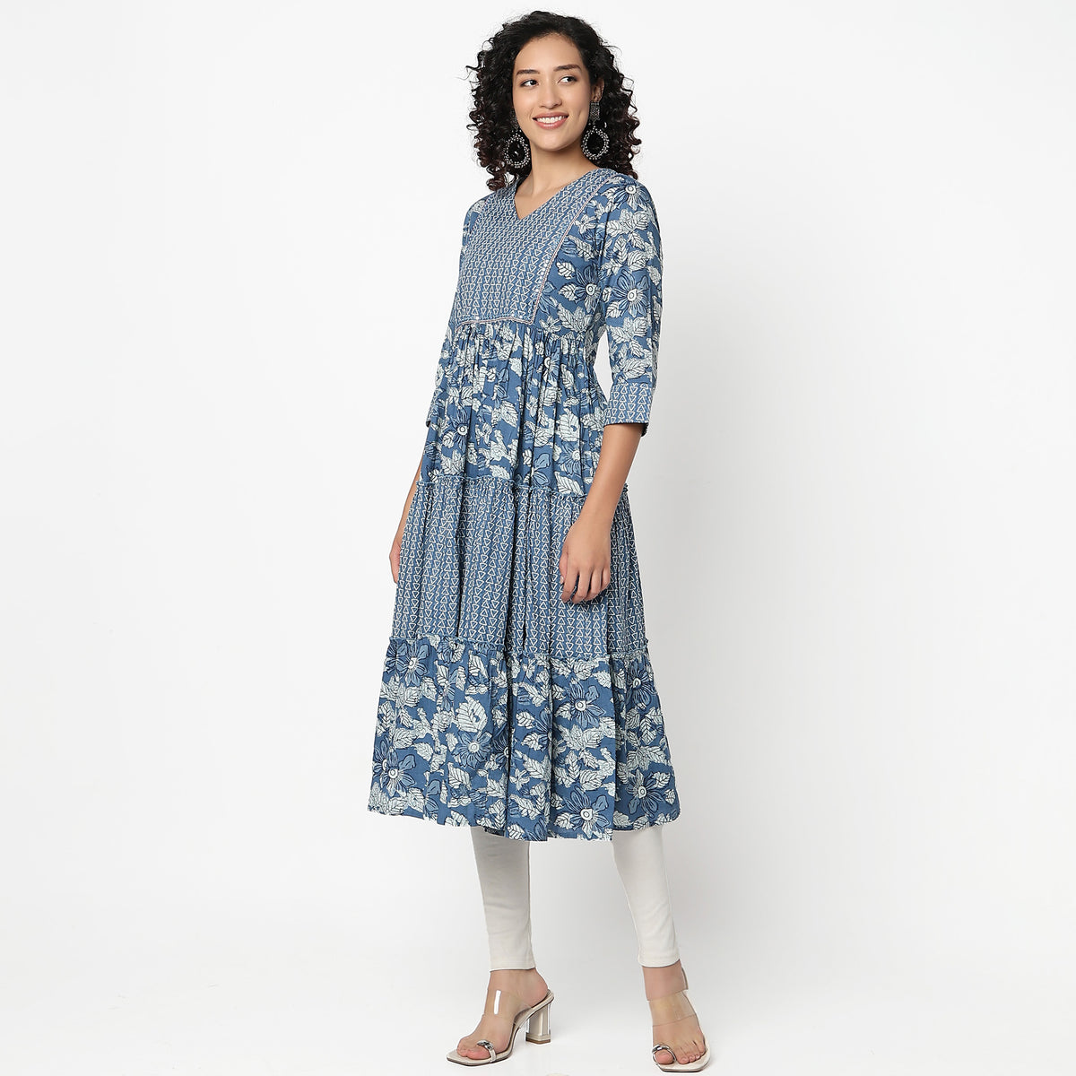 Flare Fit V-Neck Printed Kurta