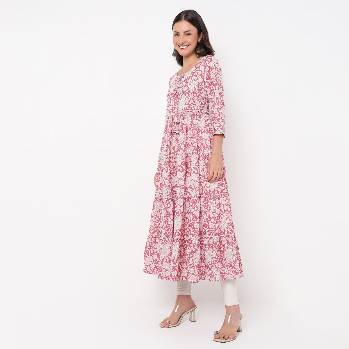 Flare Fit Printed Jacket Style Kurta