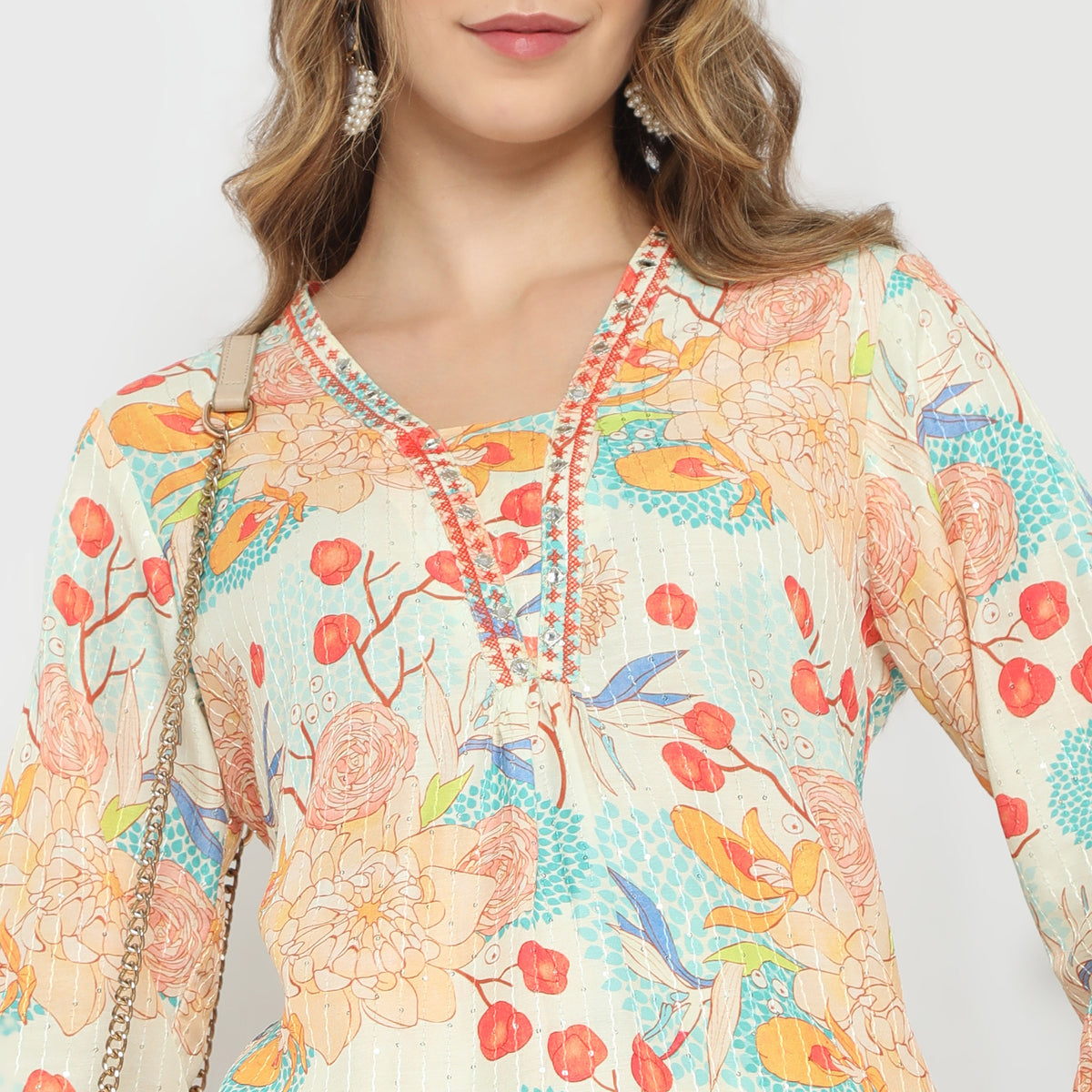Flare Fit Printed V-Neck Kurta