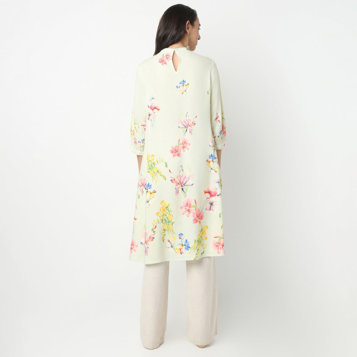 Flare Fit Printed Band Neck Kurta