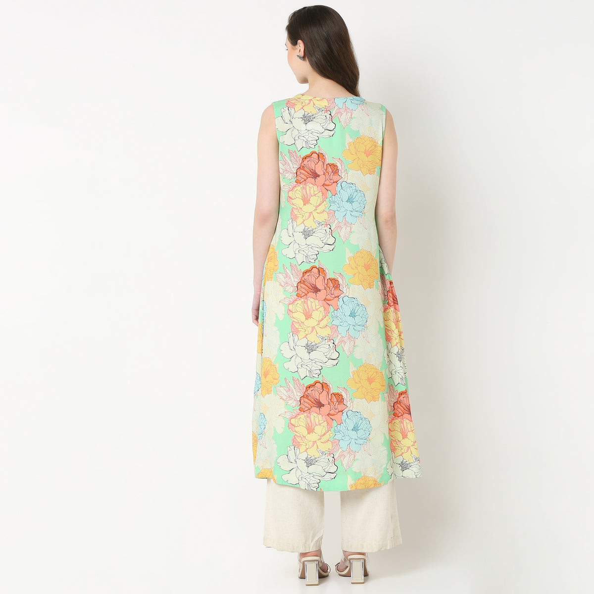 V-Neck Printed Flared Kurta