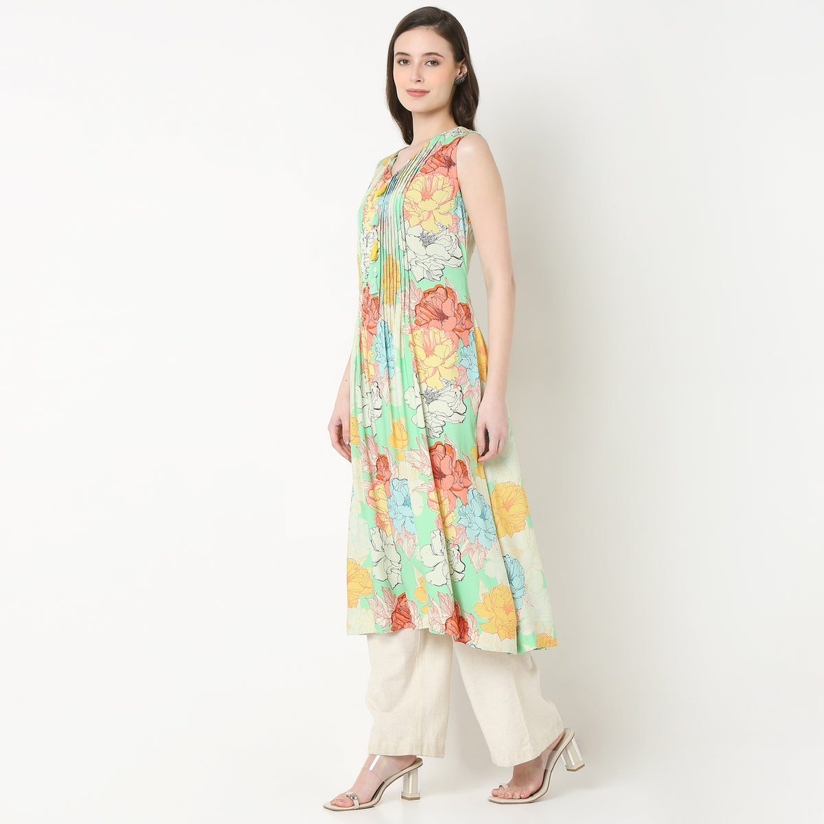 V-Neck Printed Flared Kurta