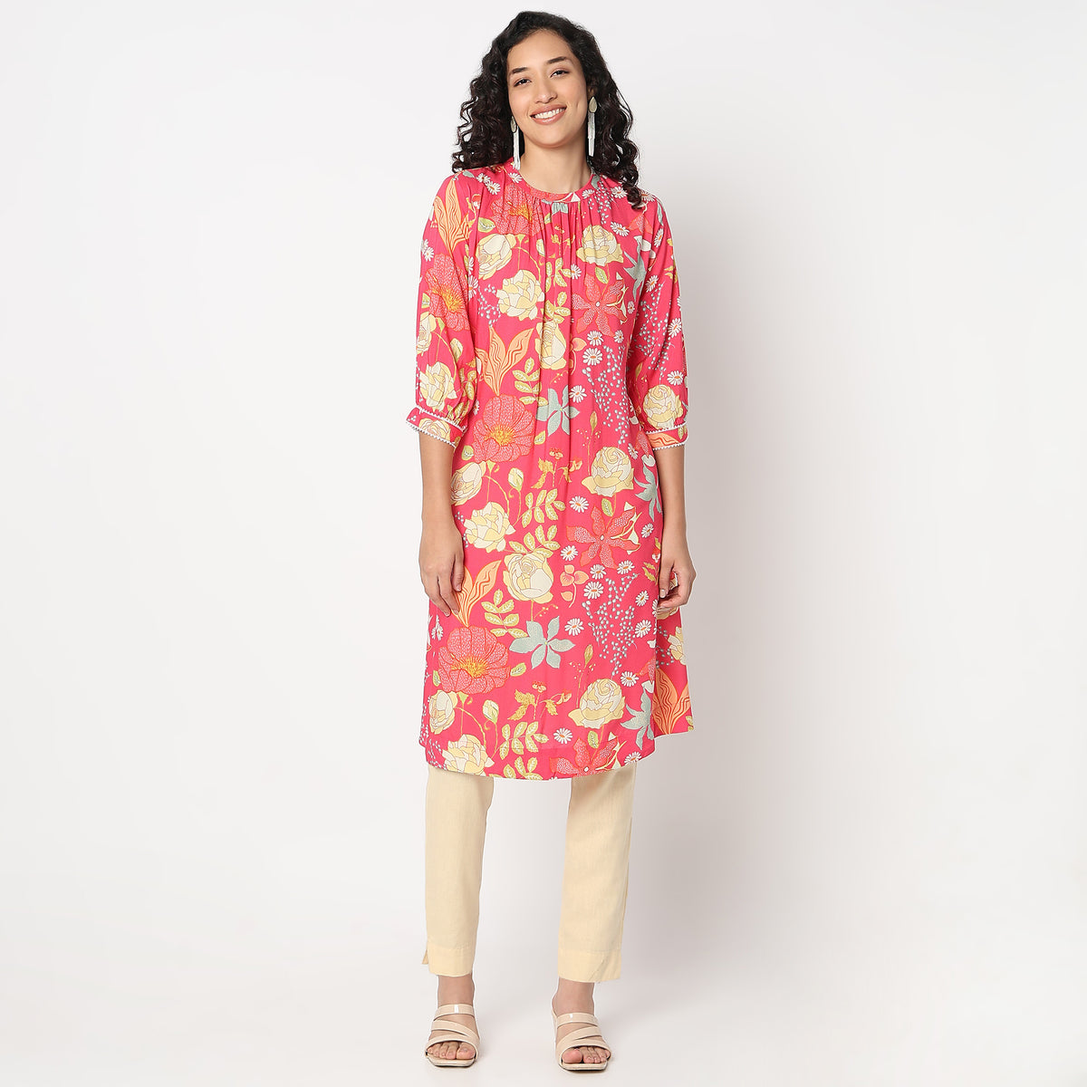 Flare Fit Band Neck Kurta