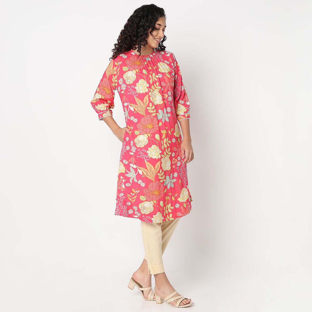 Flare Fit Band Neck Kurta