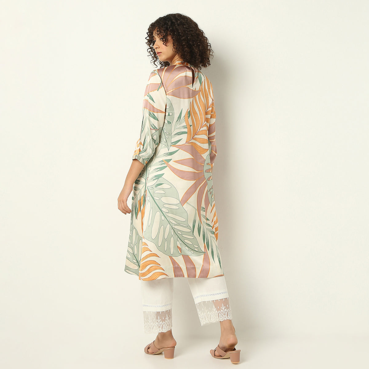Flare Fit Printed Band Collar Kurta