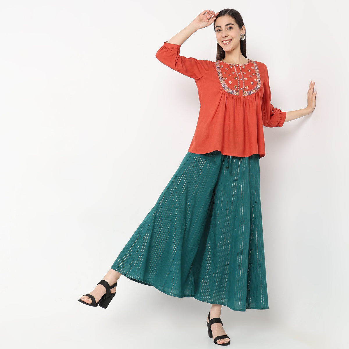 Flare Fit Striped High Rise Palazzos