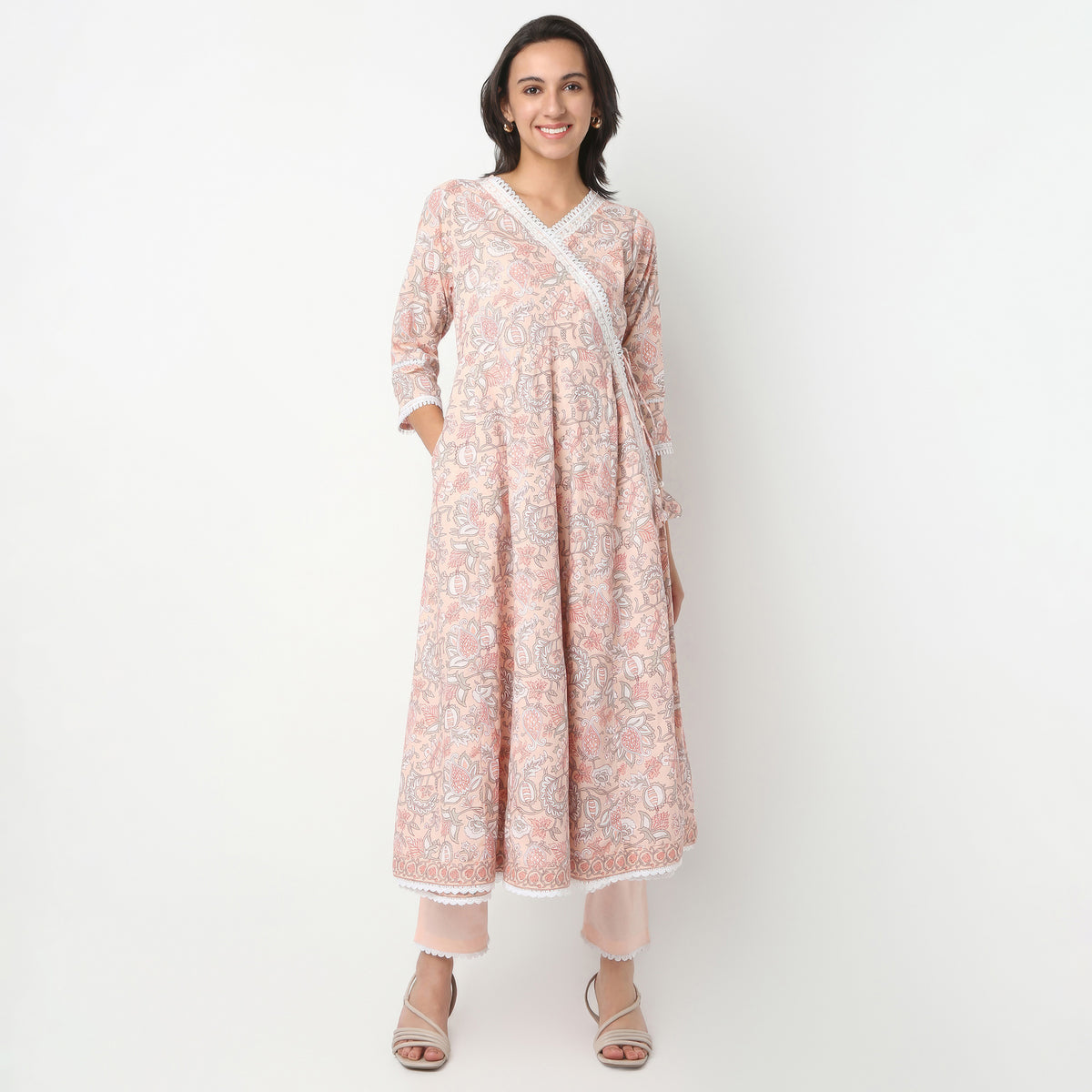 Flare Fit Printed V-Neck Kurta and Pant with Dupatta Set