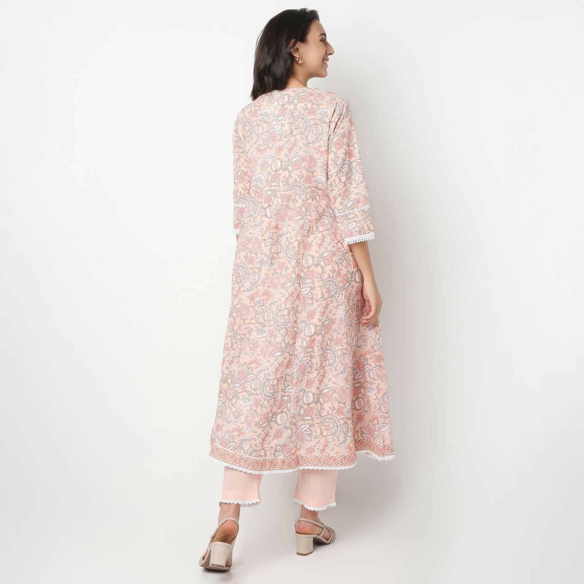 Flare Fit Printed V-Neck Kurta and Pant with Dupatta Set