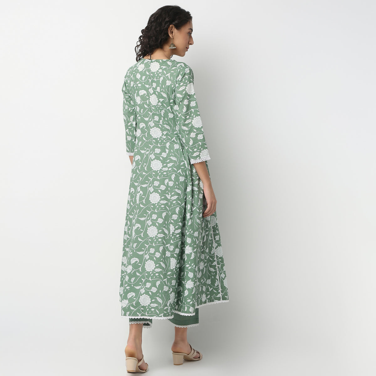 Flare Fit Printed V-Neck Kurta and Pant with Dupatta Set