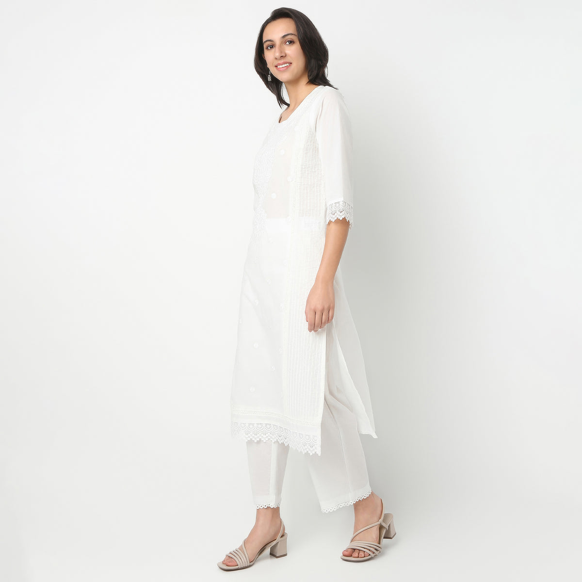 Straight Fit Embroidered Round Neck Kurta and Pant with Dupatta Set