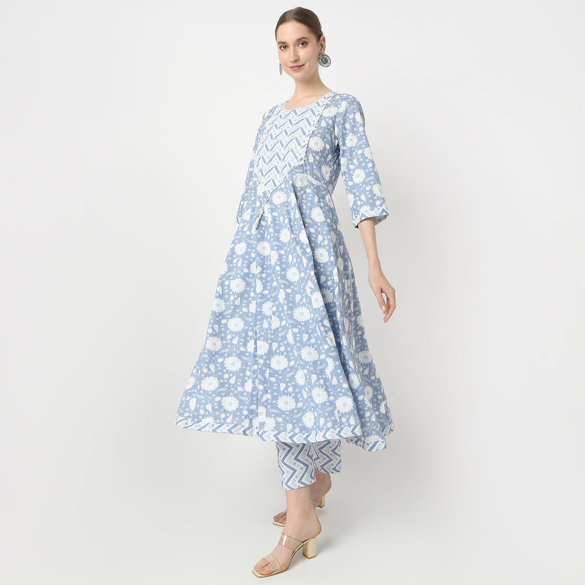 Flare Fit Printed Kurta and Pant with Dupatta Set