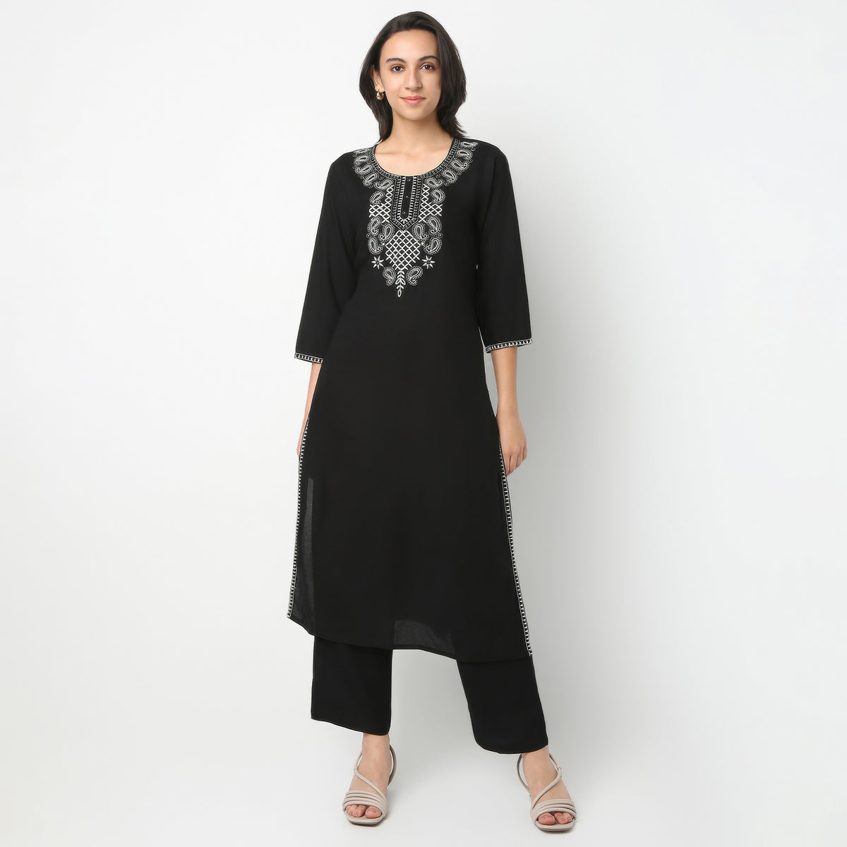Straight Fit Printed Round Neck Kurta and Pant with Dupatta Set