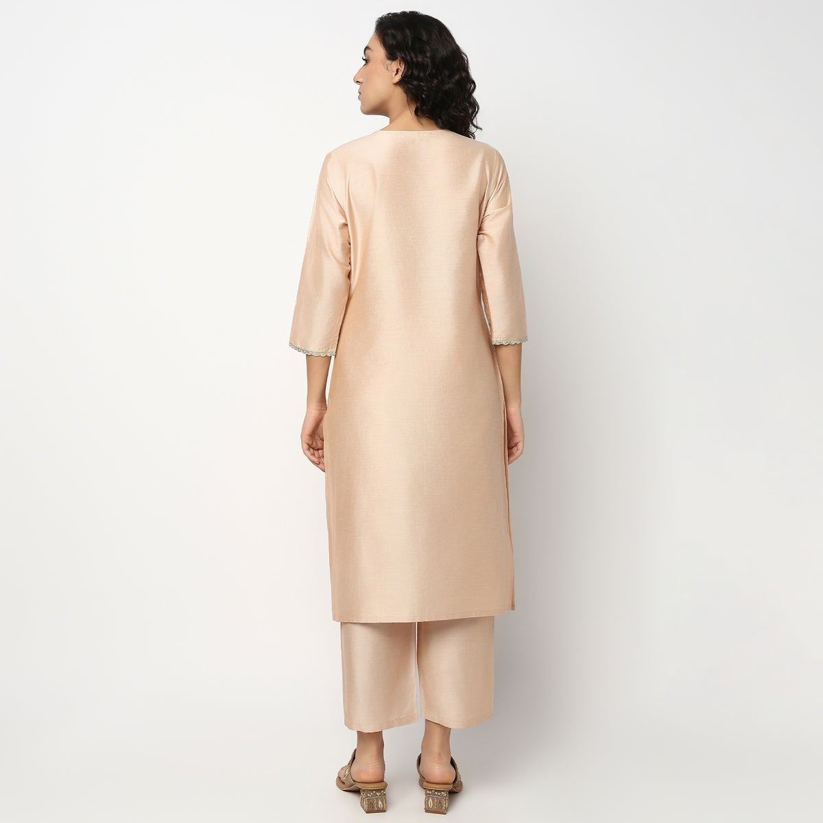 Buy Women Straight Fit Embroidered Three-Fourth Sleeve Kurta with Pant Set  - Style Union