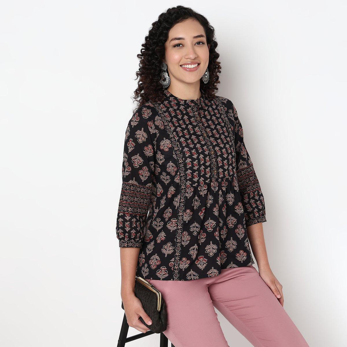 Printed Above Knee Flared Short Kurta