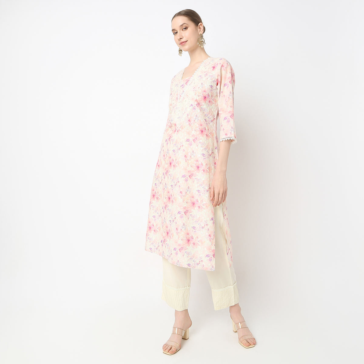 Buy Women Straight Fit Printed Three-Fourth Sleeve Kurta  - Style Union