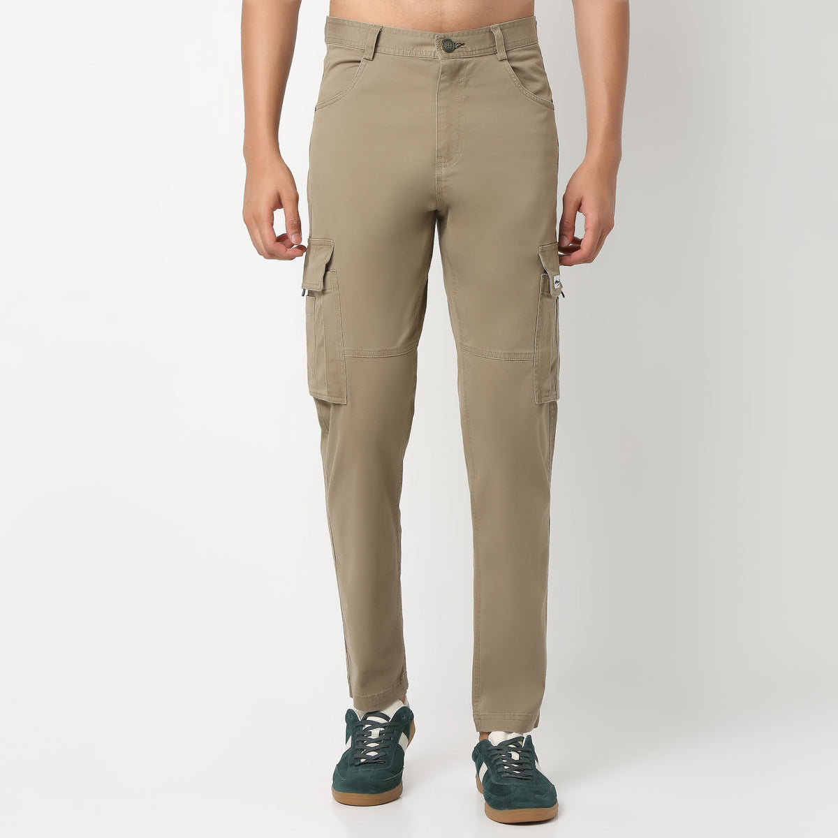 Ankle Length Cargo Cotton Heavy Duty Pants with Fashion Utility Pockets and Heavy Wash - Regular Fit