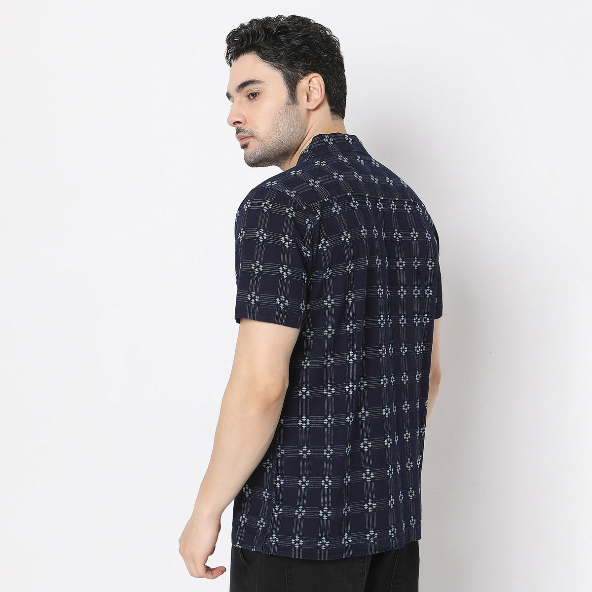 Structured Camp Collar Modern Explorer Mood Half Sleeve Shirt