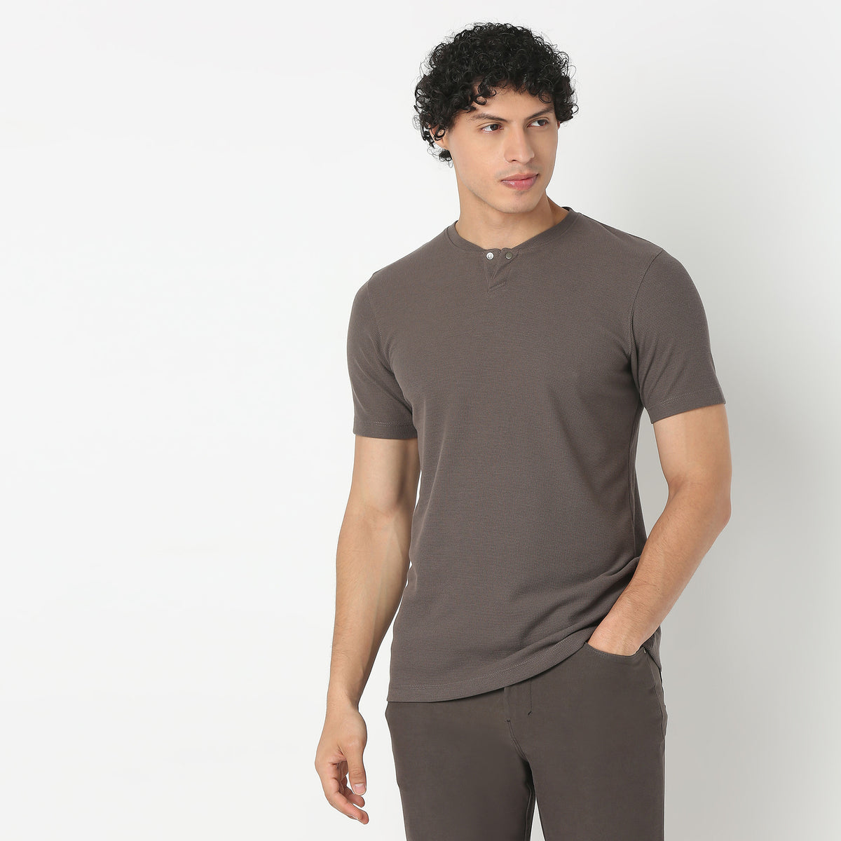 Henley Neck Structured Lumberjack T-Shirt