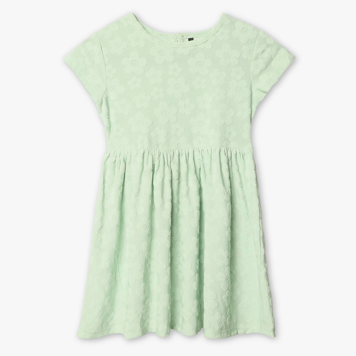 Girls Regular Fit Jacquard Scoop Neck Short Sleeve Dress