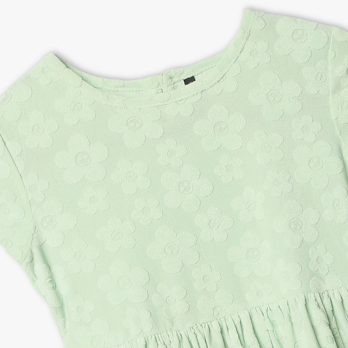 Girls Regular Fit Jacquard Scoop Neck Short Sleeve Dress