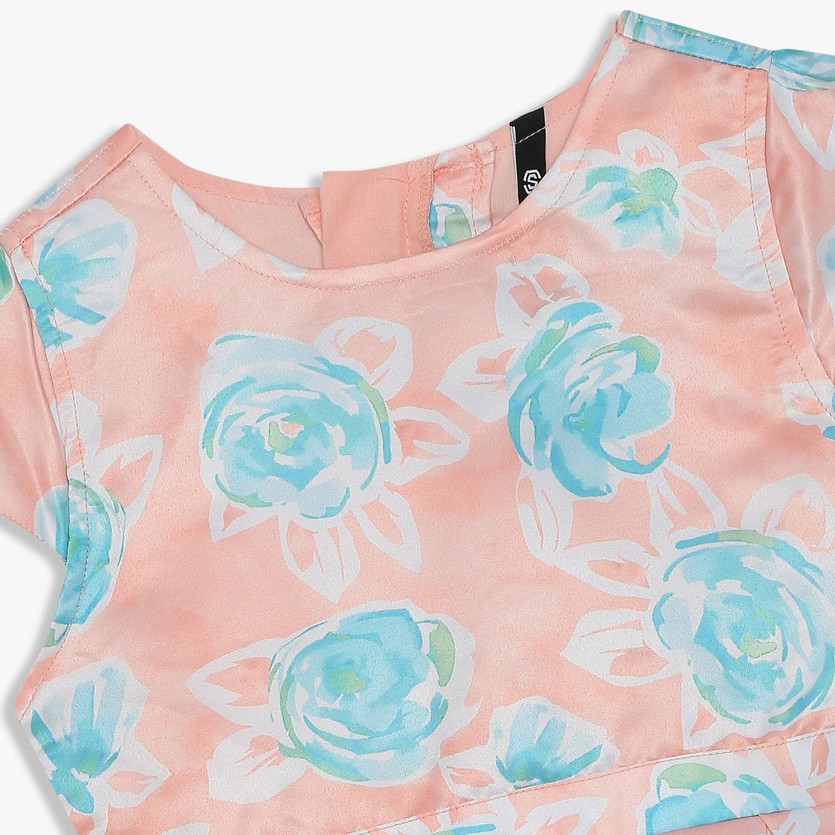 Girls Printed Satin Knee-Length Party Dress