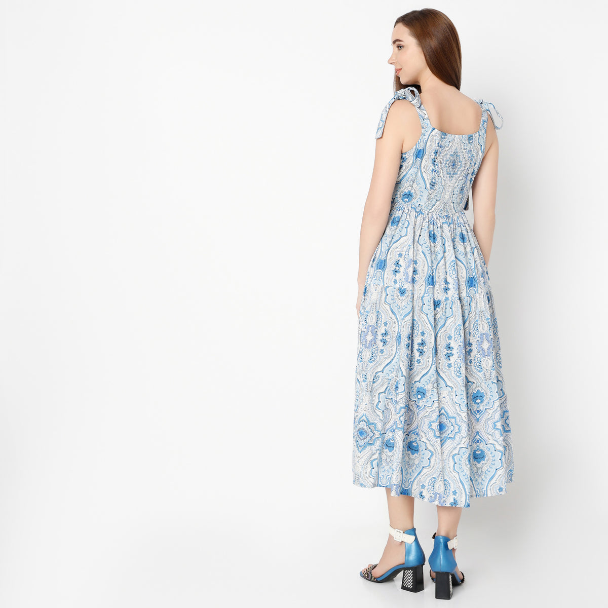 Flare Fit Printed Square Neck Dress
