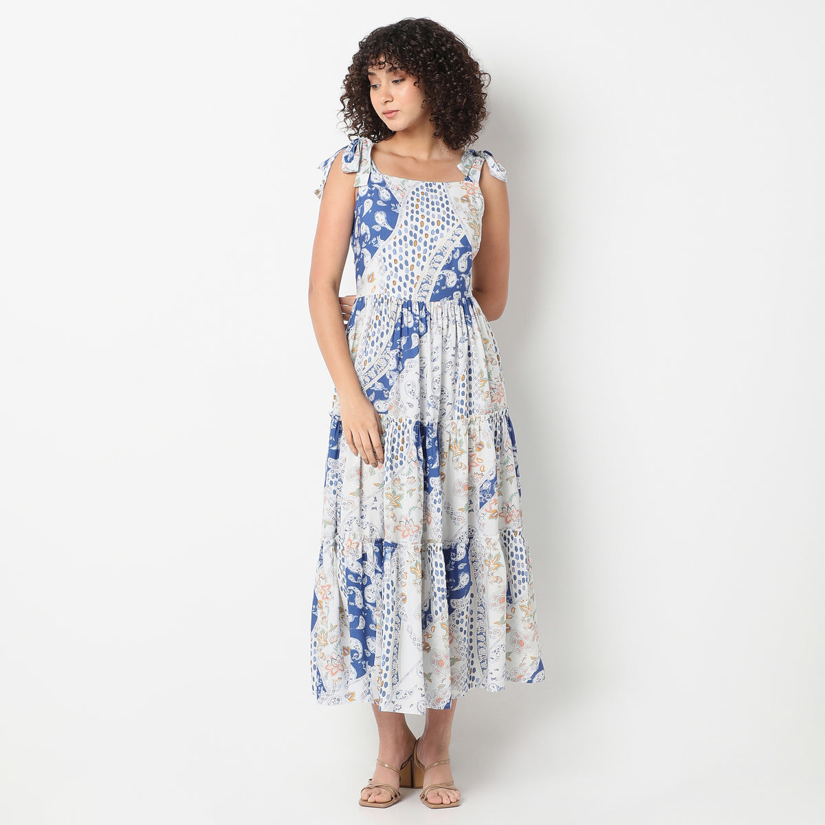 Flare Fit Printed Square Neck Dress