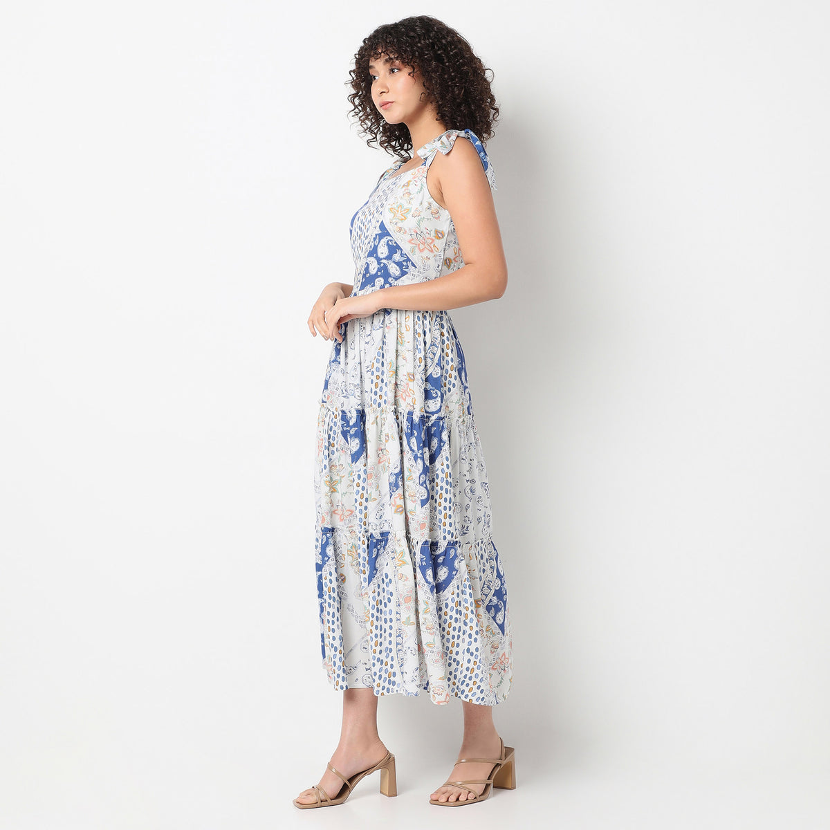 Flare Fit Printed Square Neck Dress