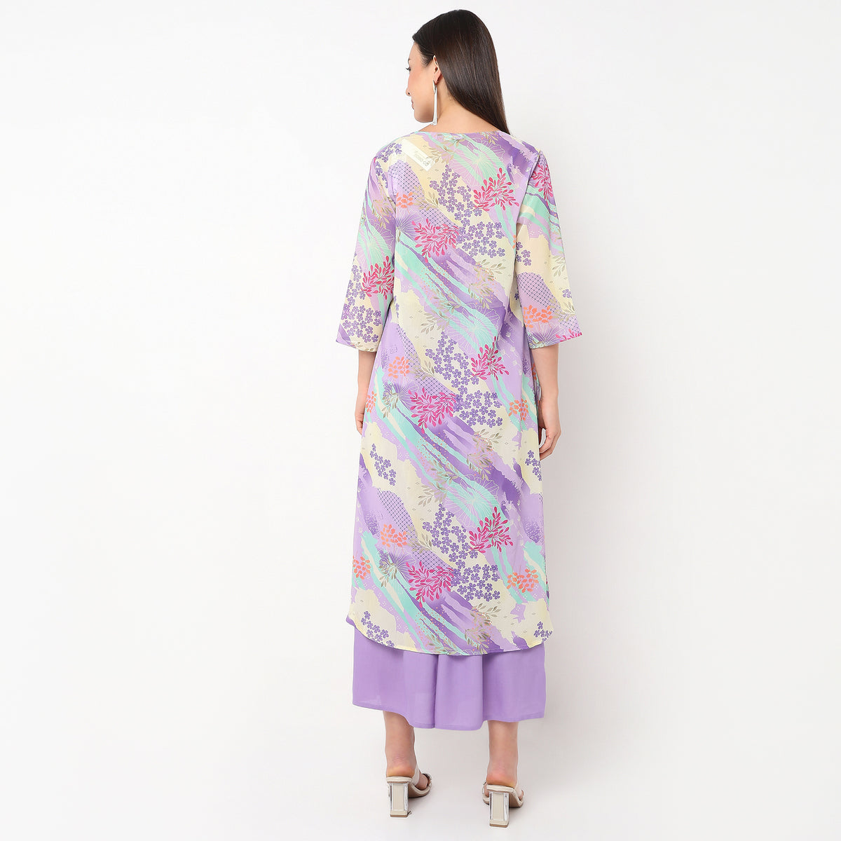 Flare Fit Printed Top with Palazzo and Shrug Set