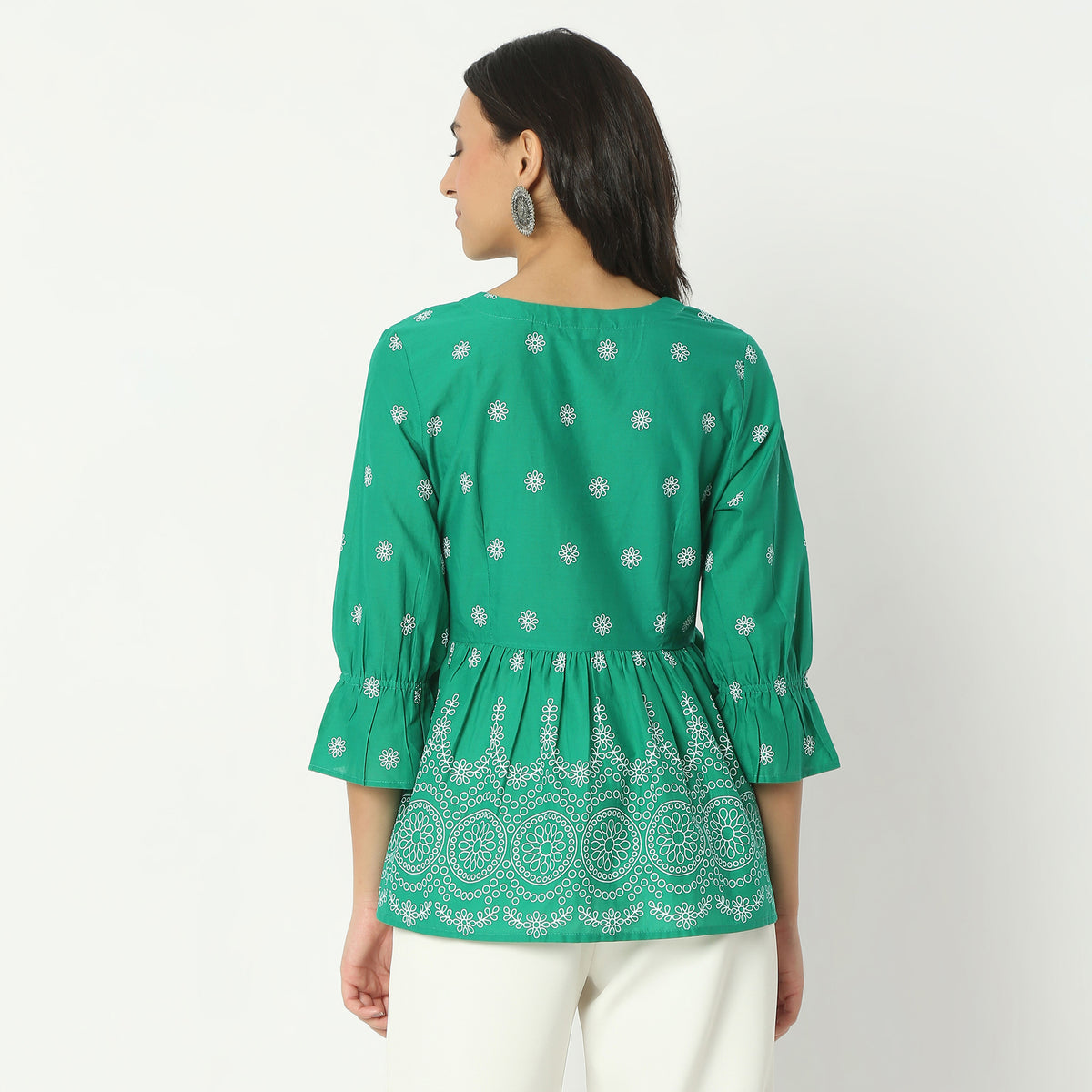 Flare Fit Printed V-Neck Short Length Top