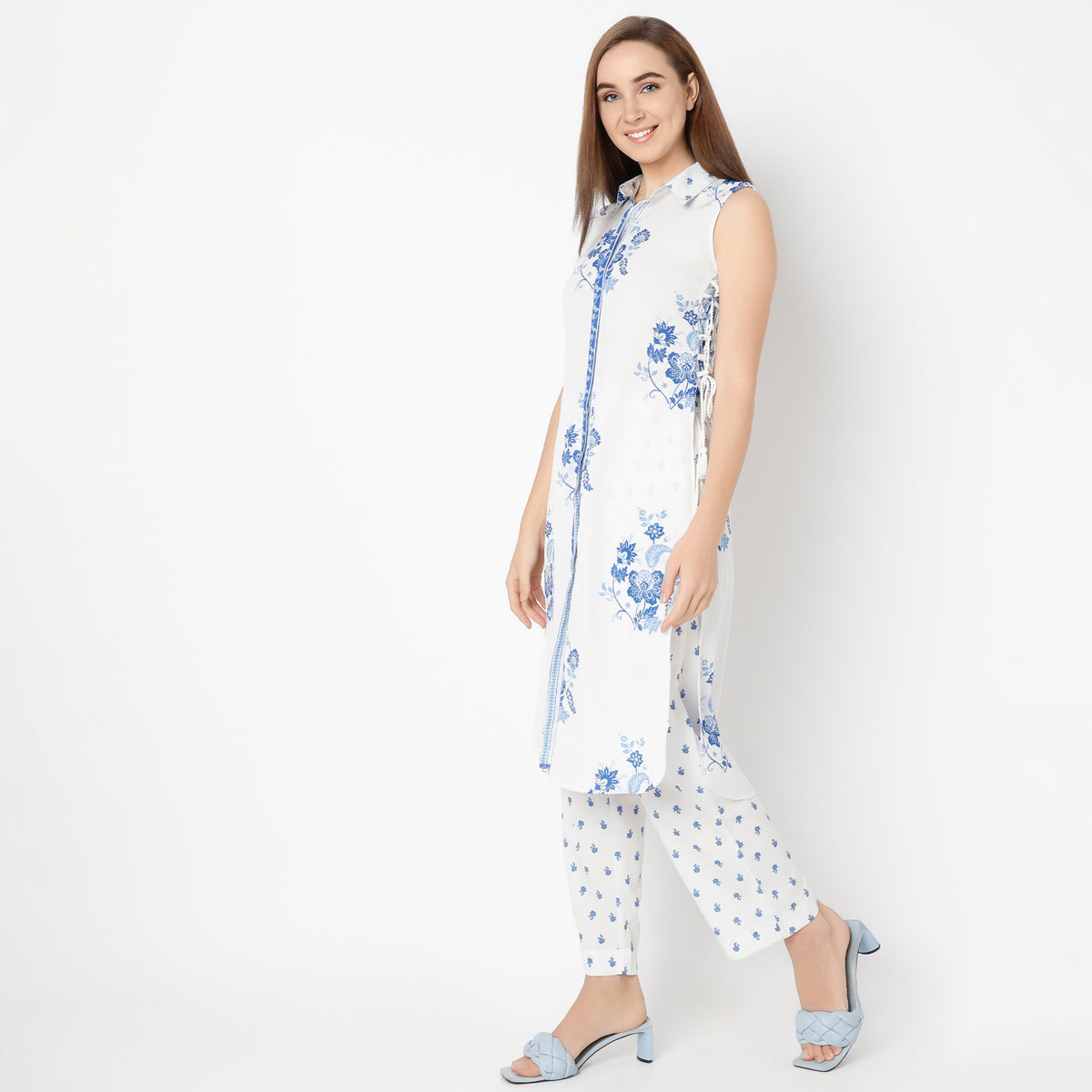 Flare Fit Printed Shirt Collar Kurta