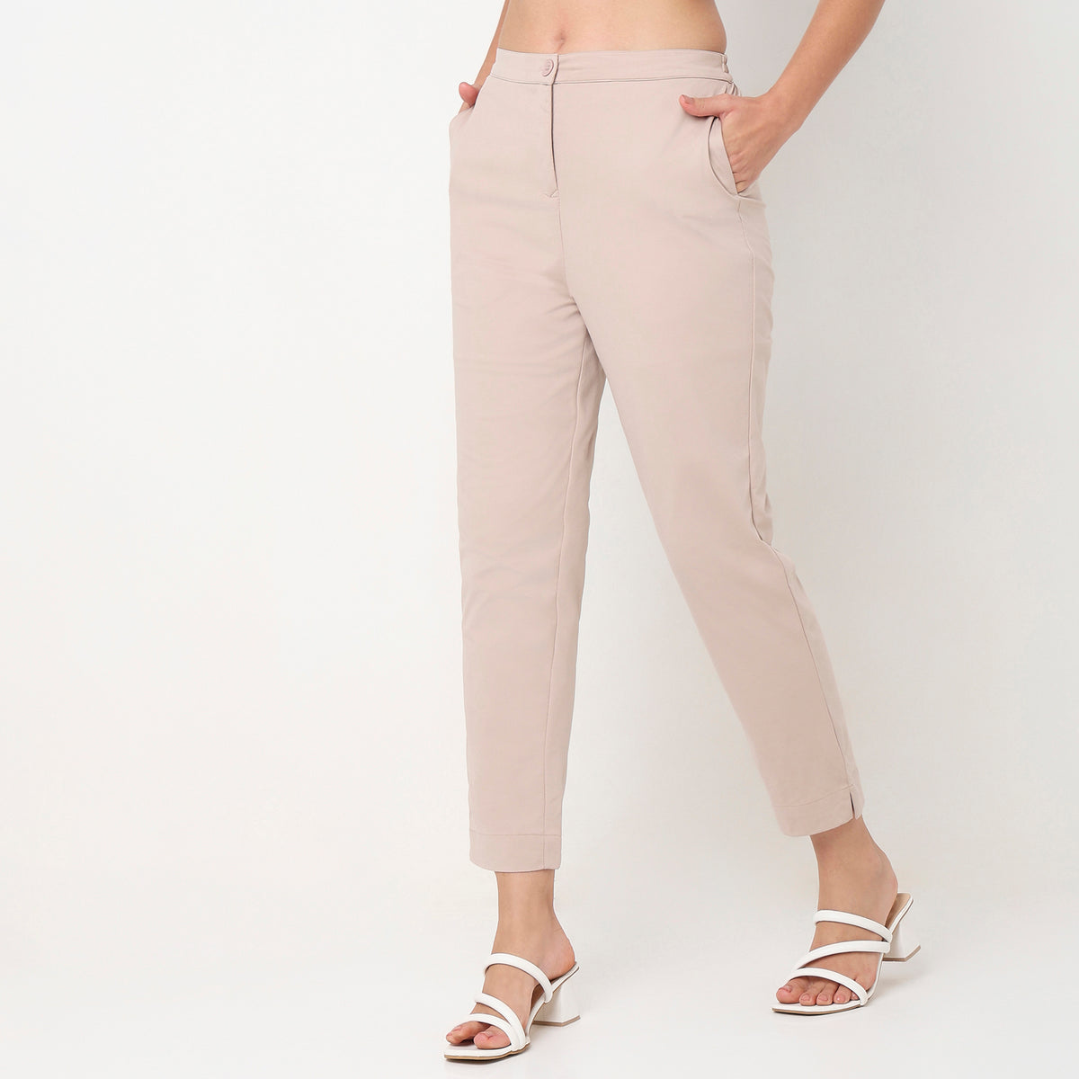 Slim Fit Solid Mid Rise Ethnic Pants