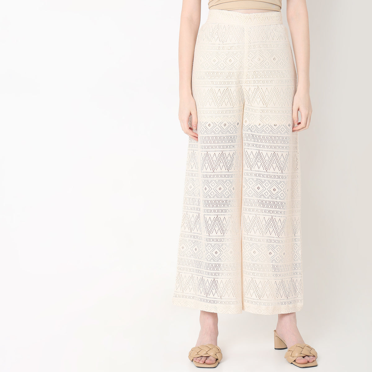 Flare Fit Solid Mid Rise Palazzos