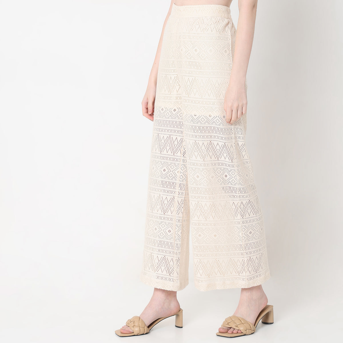 Flare Fit Solid Mid Rise Palazzos