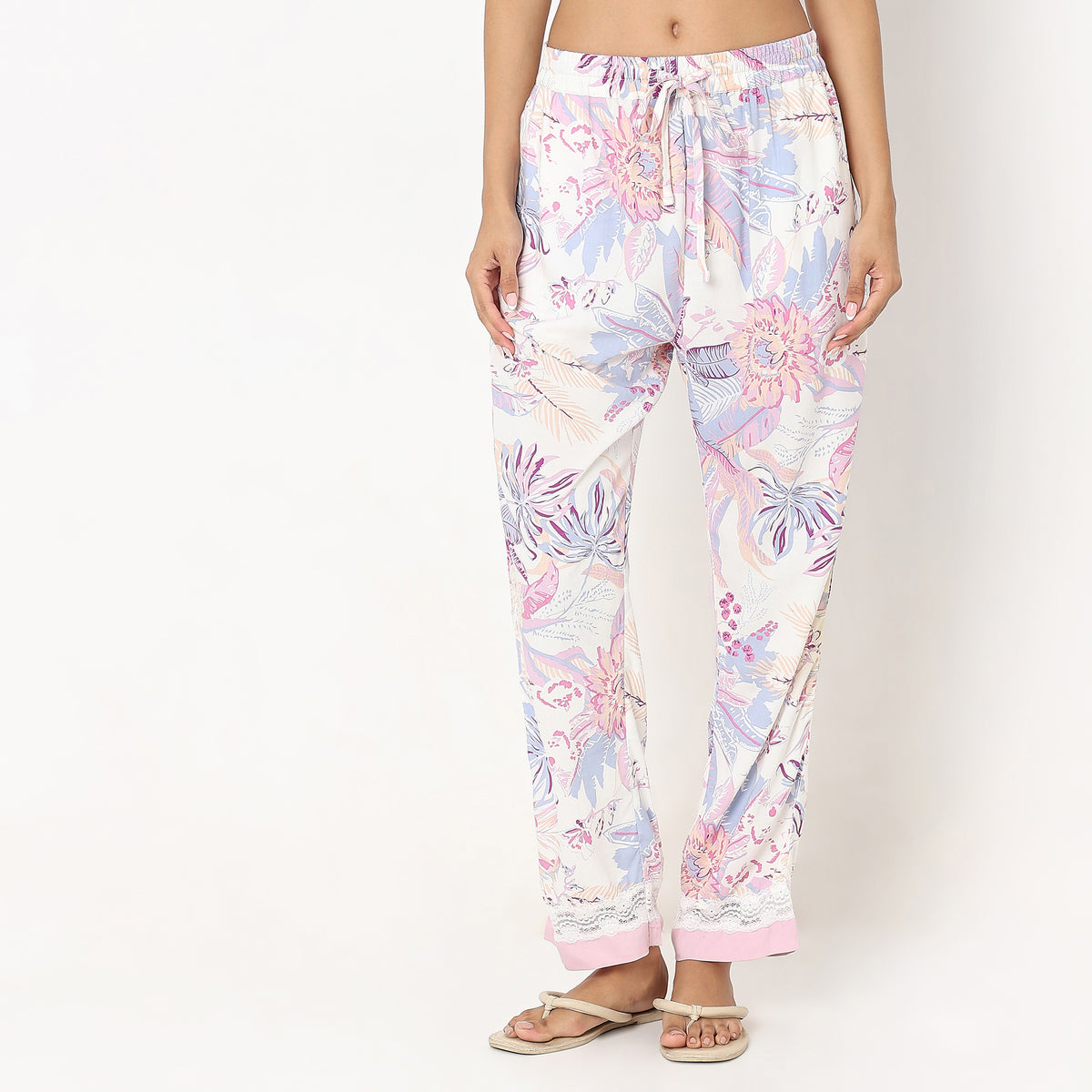 Regular Fit Floral Top with Pyjama Sleepwear Set
