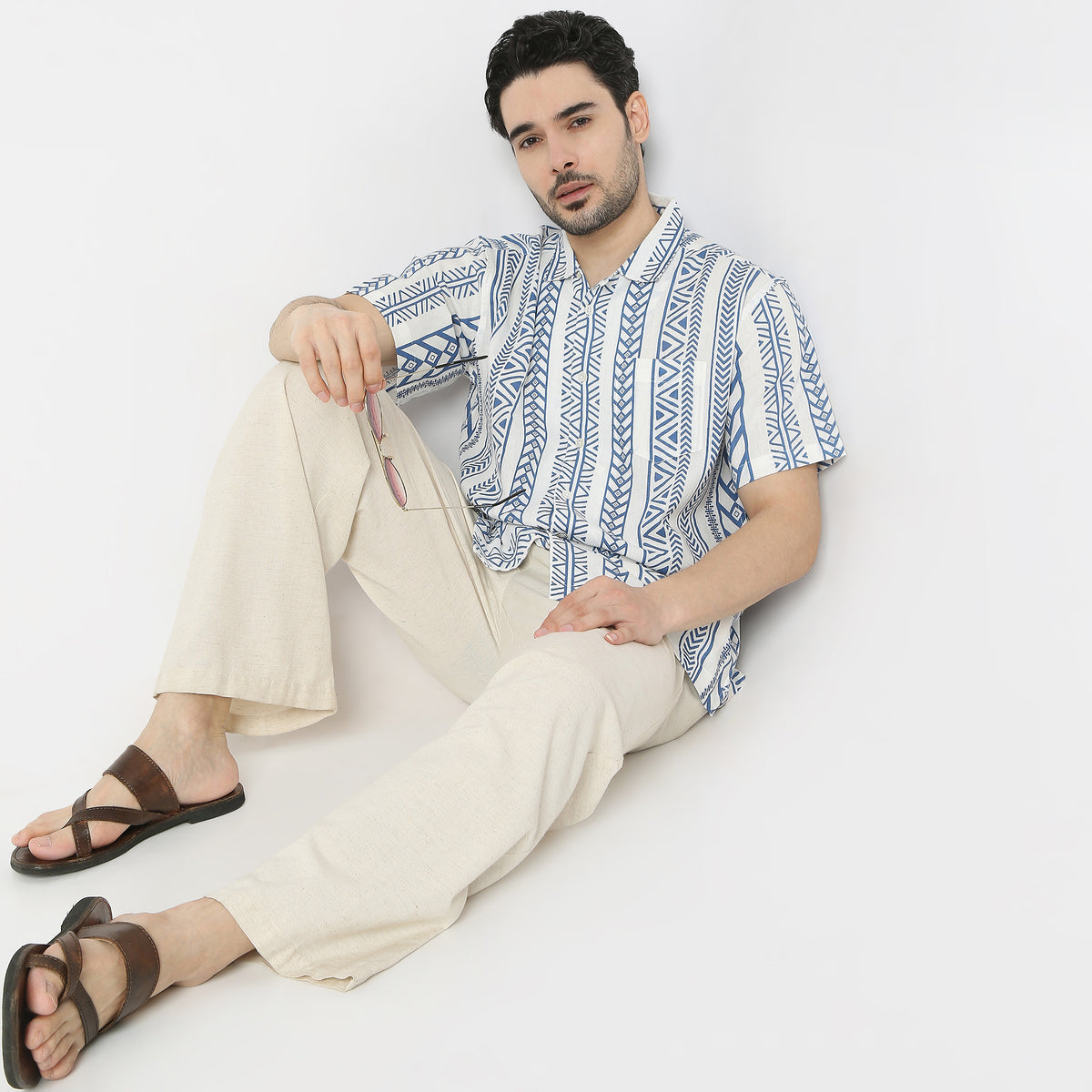 Oversize Printed Shirt Collar Short Length Shirt