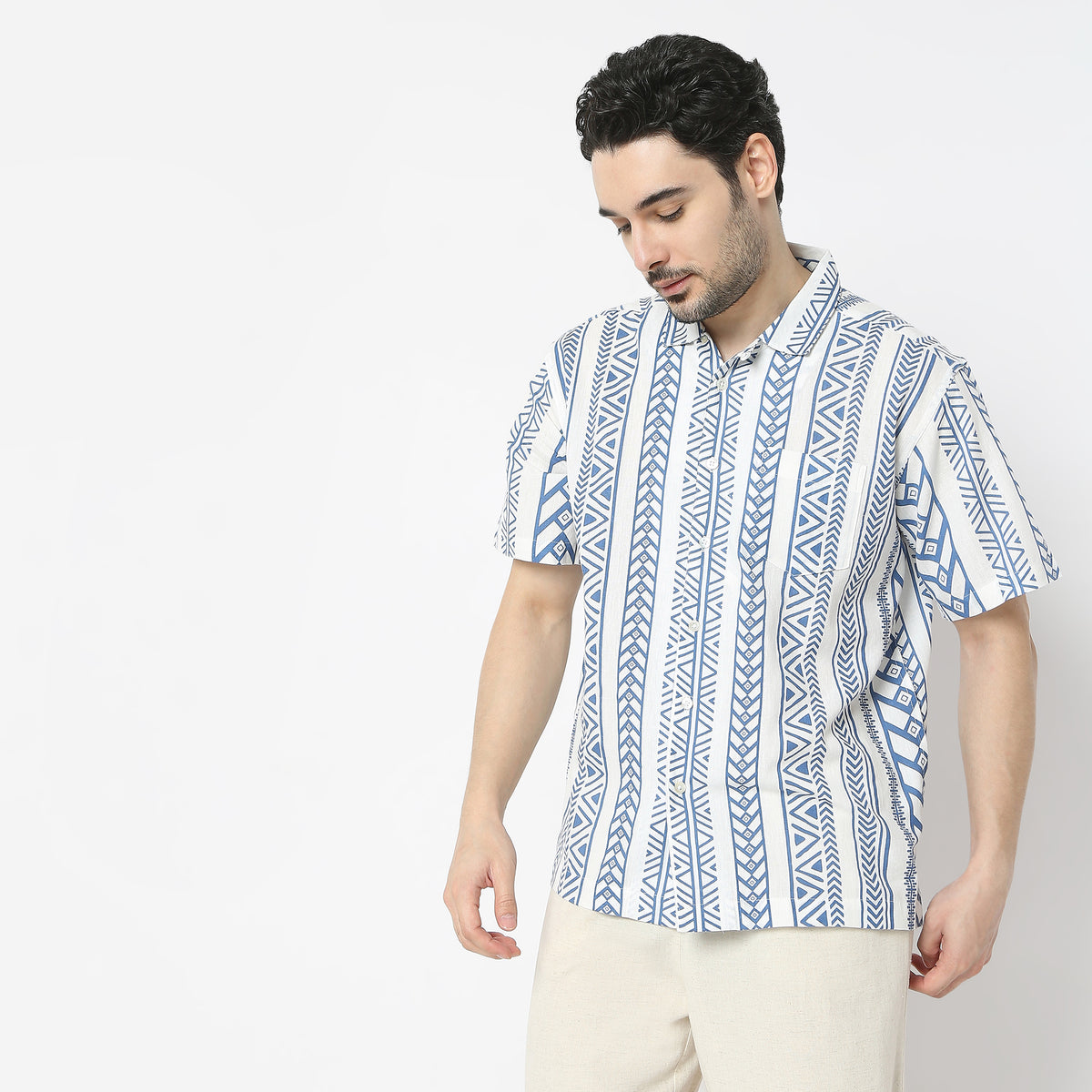 Oversize Printed Shirt Collar Short Length Shirt