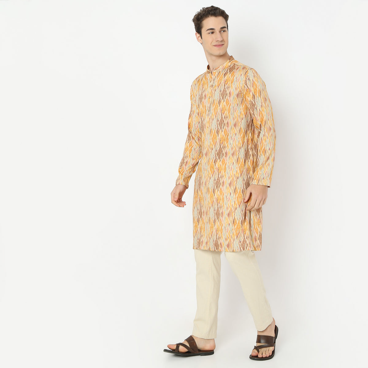 Jacquard Knee Length Straight Digital Print Kurta