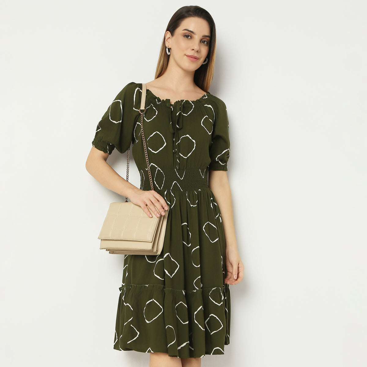 Flare Fit Printed Knee Length Dress