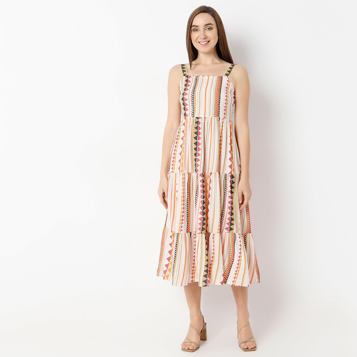 Flare Fit Printed Square Neck Dress