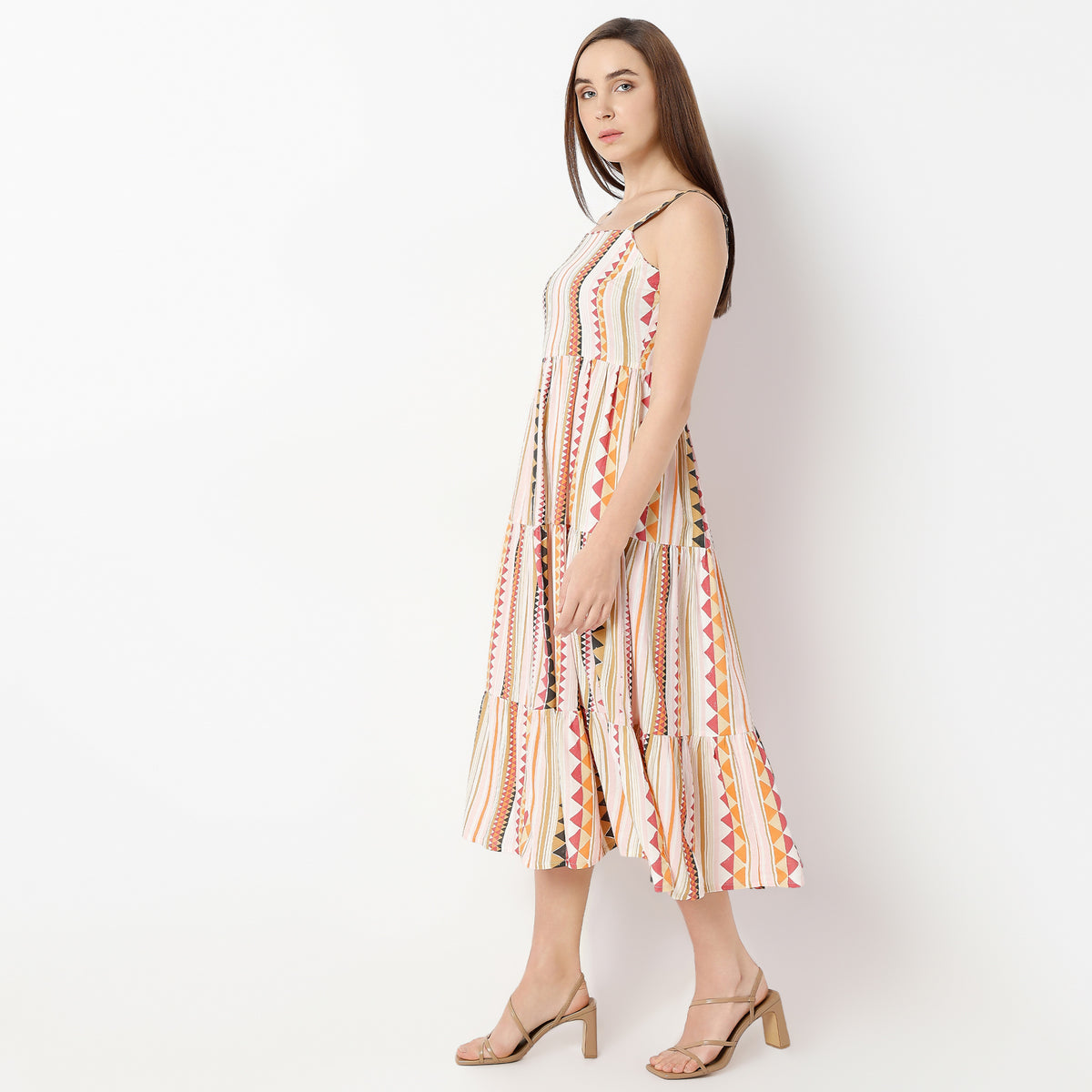 Flare Fit Printed Square Neck Dress