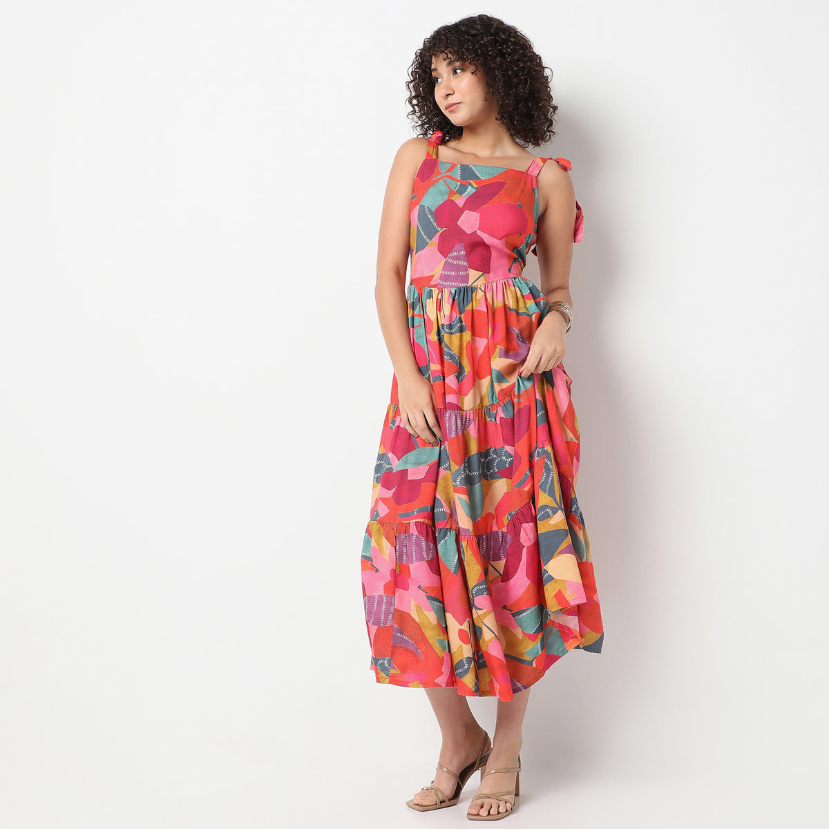 Flare Fit Printed Square Neck Dress