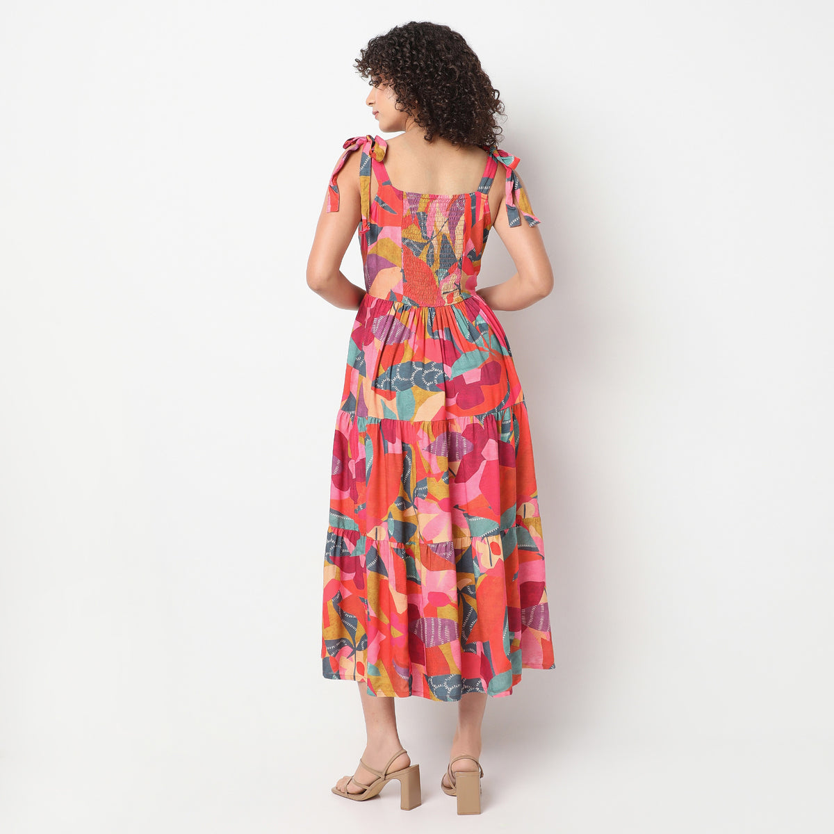 Flare Fit Printed Square Neck Dress