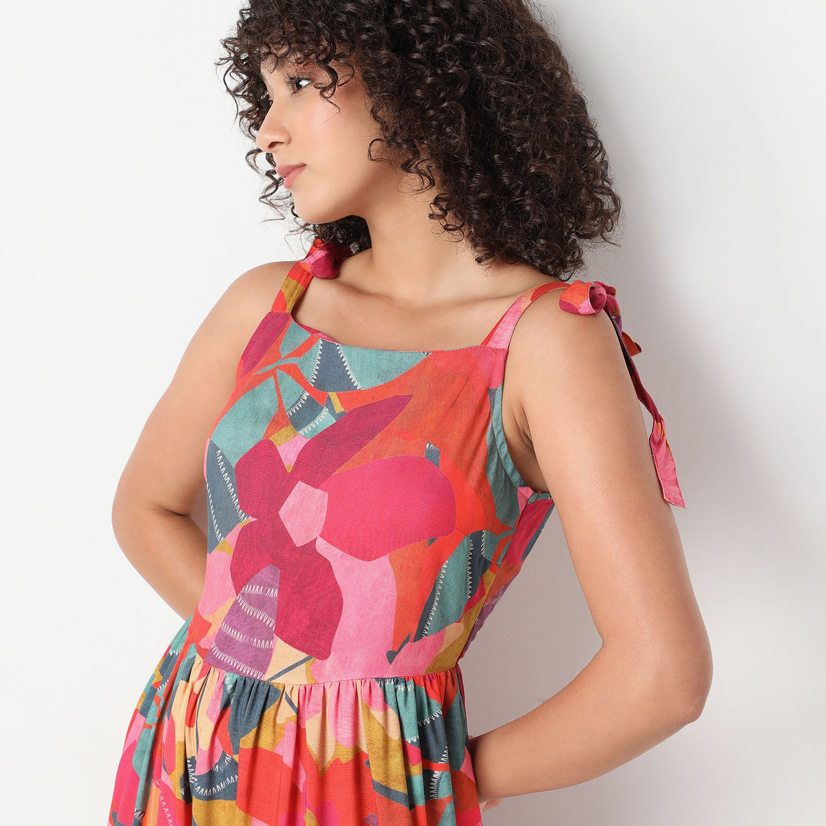 Flare Fit Printed Square Neck Dress