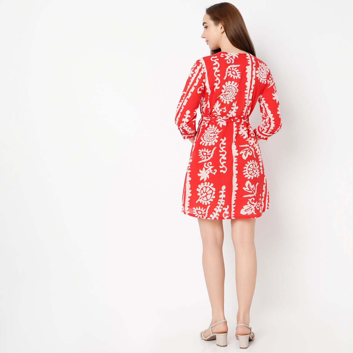 Flare Fit Printed V-Neck Dress