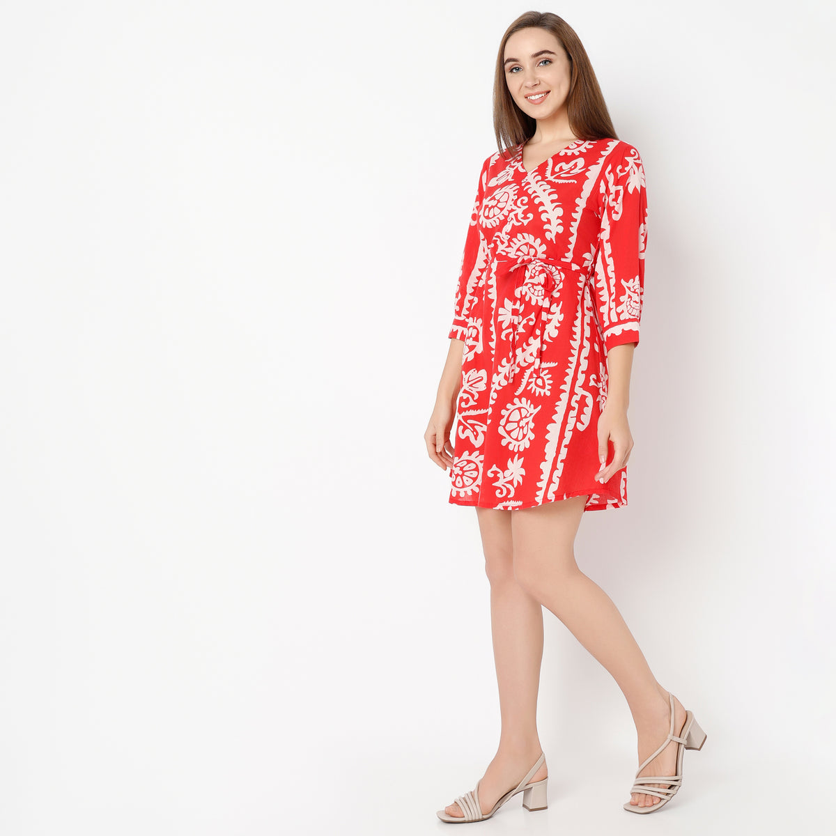 Flare Fit Printed V-Neck Dress