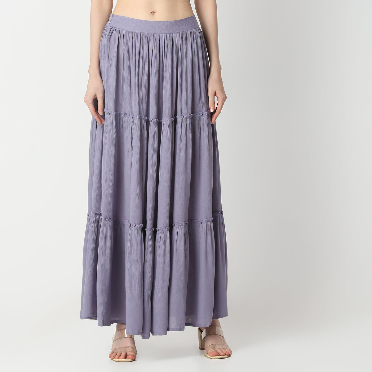 Flare Fit Solid High Rise Skirt