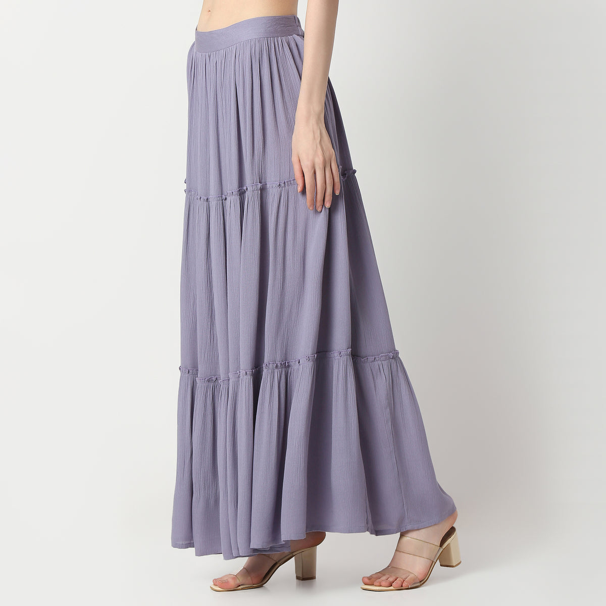 Flare Fit Solid High Rise Skirt