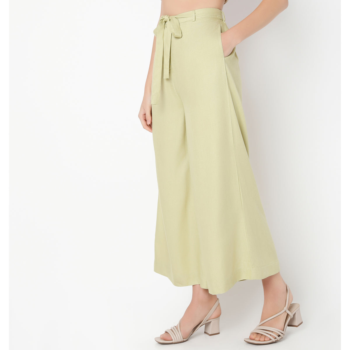 Flare Fit Solid Ankle Length High Rise Culottes